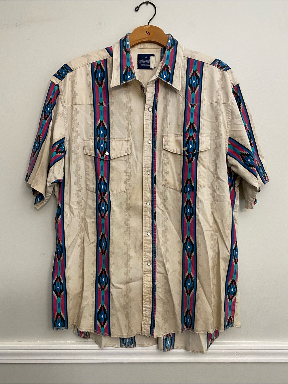 Vintage Wrangler Western Pearl Snap Short Sleeve Aztec - XL